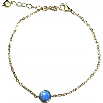 Náramek DÁMSKÝ STŘÍBRNÝ POZLACENÝ NÁRAMEK KULATÝ MODRÝ OPÁL, STŘÍBRO 925
