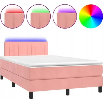 Postel Kontinentální postel s matrací a LED diodami, růžová, 203 x 120 x 78/88 cm
