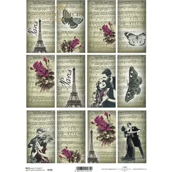 Umělecký papír Rýžový papír na decoupage ITD - Noty, Paris, růže, tanec - R538