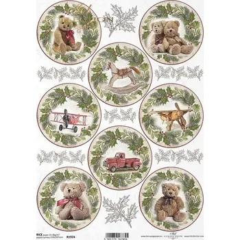 Umělecký papír Rýžový papír na decoupage ITD - Hračky retro cesmína - R1924