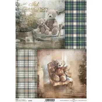 Umělecký papír Rýžový papír na decoupage ITD - Medvídek, retro, vánoce - R1783