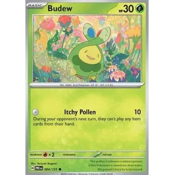Karetní hra Pokémon PRE 004/131 Budew - Prismatic Evolutions Stav: Near Mint, Verze: POKÉBALL REVERSE HOLO