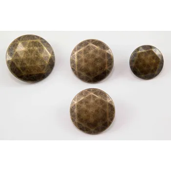 Knoflík Luxusní kovový knoflík - s lomeným šestiúhelníkem - matný - staromosaz - průměr 2,26 cm