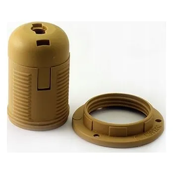 Objímka na žárovku Objímka E27 hladká termoplastická patice pro žárovku velký závit hnědá SLAMĚNÁ