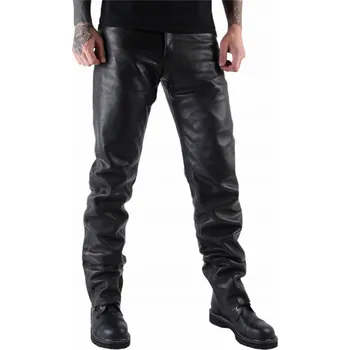 Moto kalhoty Spodnie Motocyklové Kožené Rovné Klasické Černé - 30