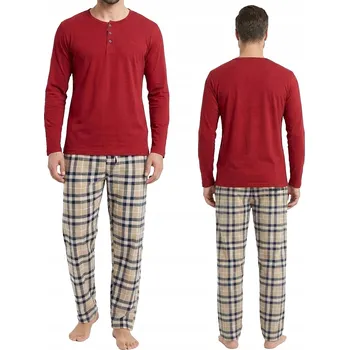 Pánské pyžamo Pánské pyžamo červené 100% BAVLNA kostkované kalhoty pohodlné *L