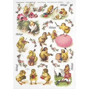 Umělecký papír Rýžový papír A4 pro tvoření ITD - Kuřátka muzikanti - R0284