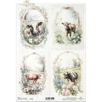 Umělecký papír Rýžový papír na decoupage ITD - Krávy v oválku - R2570