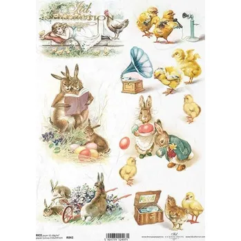 Umělecký papír Rýžový papír na decoupage ITD - Jaro, kraslice, zajíci, kuřátka - R0842