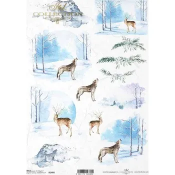 Umělecký papír Rýžový papír na decoupage ITD - Zimní krajinky, zvířata - R1466
