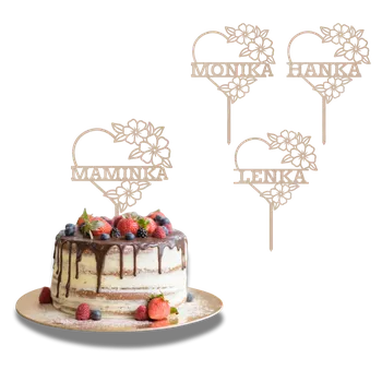 Svatební dekorace Dřevěný zápich na míru – Rozkvetlé srdce s vlastním jménem