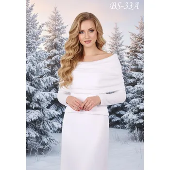 Dámský kožich Plyšová svatební pelerína s dlouhými rukávy bílá BS-33A Vybraná velikost: 40/42