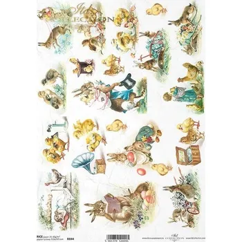 Umělecký papír Rýžový papír na decoupage ITD - Jaro, zajíci, kraslice, kuřátka - R0844