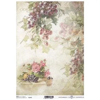 Umělecký papír Rýžový papír na decoupage ITD - Růže, hrozno - R1263