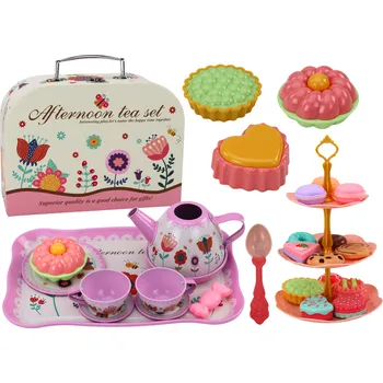 Dětská kuchyňka Mamido Čajová sada v kufříku hrníčky talířky patra sušenky