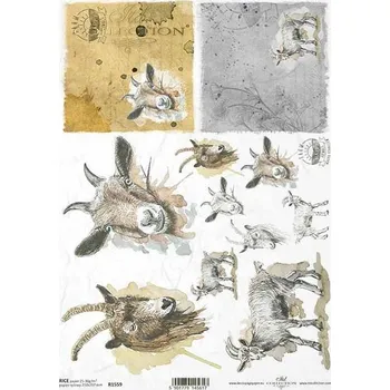 Umělecký papír Rýžový papír na decoupage ITD - Kozy, kozičky, skot, farma - R1559