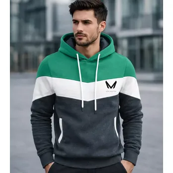 Pánská mikina Madeva VIGO pánská mikina s kapucí Green/White/Grey