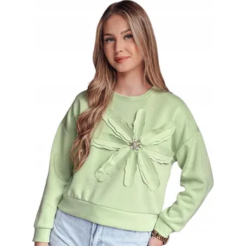 Dámská mikina Mikina dámská oversize s ozdobnou 3D květinou mátová BY1389