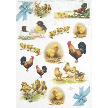 Umělecký papír Rýžový papír A4 pro tvoření ITD - Kohout, kuřátka - R0288