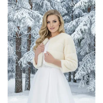 Dámský kožich Zimní prošívaný svatební kabátek - ecru: BS-03 Vybraná velikost: 40