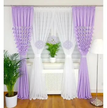 Fliying Sada závěsů se záclonami LILA 400x250 cm, fialová