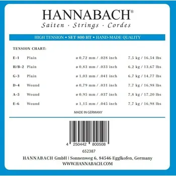 Strunný nástroj Hannabach Struny pro Klasickou kytaru Serie 800 High tension Postříbřené3-tá Diskant 8008HT 196289