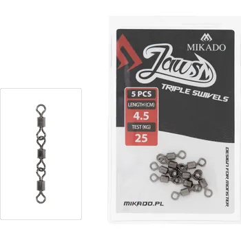 Mikado Obratlíky Jaws Triple Swivels 5ks Délka: 4,5cm, Nosnost: 25kg