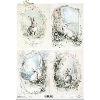 Umělecký papír Rýžový papír na decoupage ITD - Zajíci v oválku - R2568