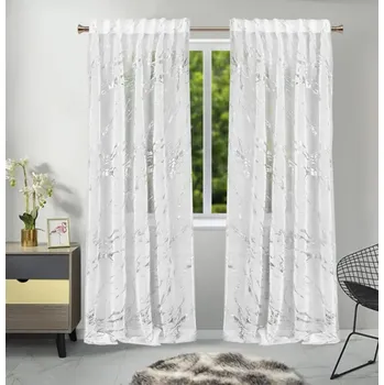 Záclona Fliying Bílá záclona se stříbrnou mramorovou aplikací na pásce 145x250cm