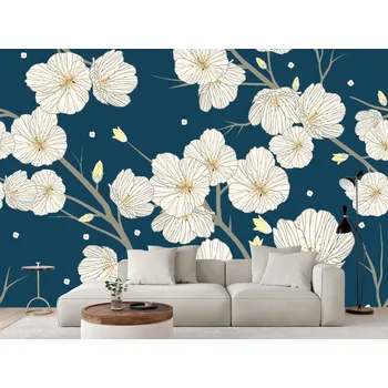 Fototapeta Fototapeta JEMNÉ KVĚTY TŘEŠNĚ, TMAVĚ MODRÉ POZADÍ, DO LOŽNICE 104 x 70,5 cm