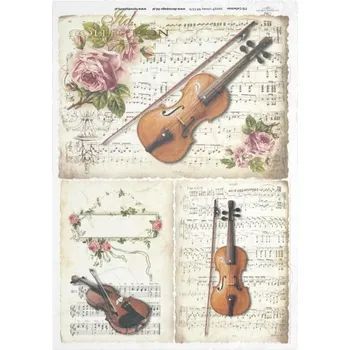Výtvárné potřeby Rýžový papír na decoupage ITD - Housle, noty, růže - R0374