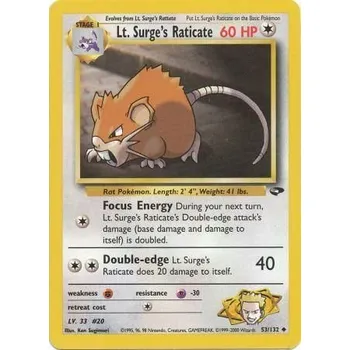 Karetní hra Pokémon GC 053/132 Lt. Surge's Raticate - Gym Challenge Stav: Excellent