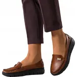 Mokasíny Hnědé KOŽENÉ Dámské Elastická Podešev POHODLNÉ Moderní vel. 38