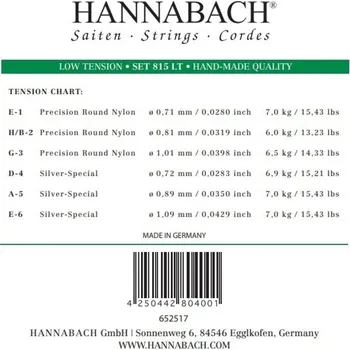 Strunný nástroj Hannabach Struny pro klasickou kytaru série 815 Low tension Silver special3-tá Diskant 8158LT 5805
