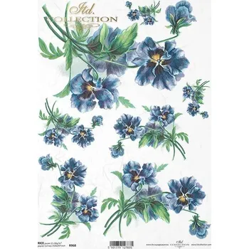Umělecký papír Rýžový papír na decoupage ITD - Modré květy - R0968