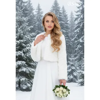 Dámský kožich Zimní svatební kožíšek - bílý: BS-08 Vybraná velikost: 40