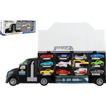 plyšák Auto kamion přepravník + dopravní prostředky plast 50cm na volný chod v krabici 51x18x10cm