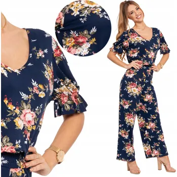 Dámský overall Dámský letní overal s dlouhými širokými nohavicemi, pohodlný, květinový vzor MORAJ XXL