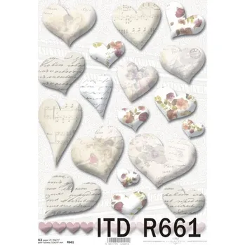 Umělecký papír Rýžový papír na decoupage ITD - Srdce písmo bílé - R0661
