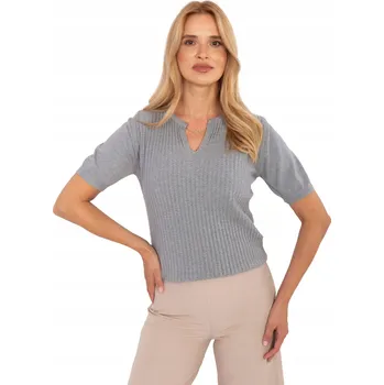 Dámský svetr Dámský Svetr s Ozdobným Řetízkem, Krátký Rukáv a Výstřih do V