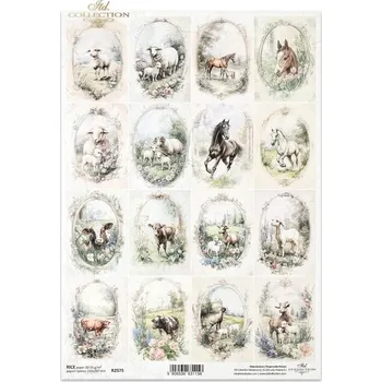 Umělecký papír Rýžový papír A4 pro tvoření ITD - Venkov, zvířátka v oválku - R2575