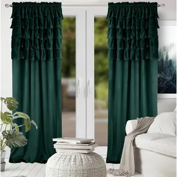 Obraz Závěs s volánky VELUR 140x250 tmavá zeleň Erinka