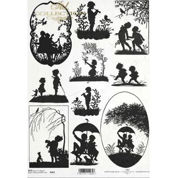 Umělecký papír Rýžový papír na decoupage ITD - Děti, siluety, černobílé - R0465