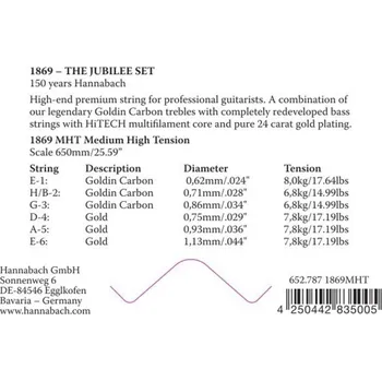 Struna pro kytaru a smyčcový nástroj Hannabach Struny pro Klasickou kytaru Serie 1869 Carbon/Gold MHT3tá sada pro Bas 18697MHT 196303