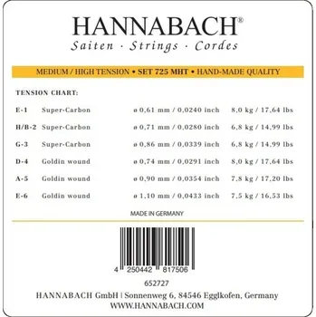 Struna pro kytaru a smyčcový nástroj Hannabach Struny pro klasickou kytaru série 725 Medium/High Tension Goldin3tá Diskant sada 7258MHTC 5943