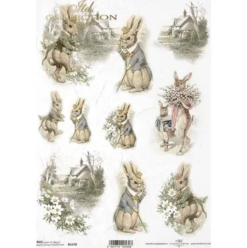 Umělecký papír Rýžový papír na decoupage ITD - Zajíci - R1578