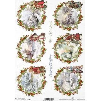 Umělecký papír Rýžový papír na decoupage ITD - Vánoce,cesmína,krajinky - R1473