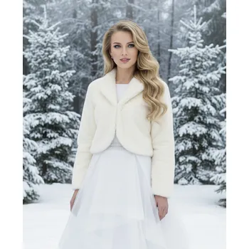Dámský kožich Svatební plyšový kabátek - ecru: BS-06 Vybraná velikost: 40
