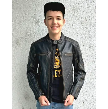 Moto bunda Chlapecká kožená moto bunda JTS Roco černo-hnědá Velikost: XXS