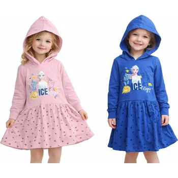 Dívčí oblečení Sun City Dívčí šaty FROZEN dlouhý rukáv s kapucou bavlna Modrá, Velikost: 128 128